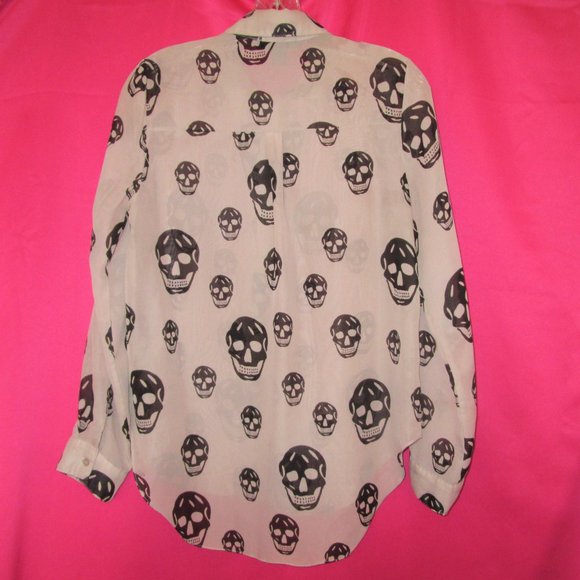 sheer skull top sexy skeleton shirt size medium goth top button down - Picture 3 of 4